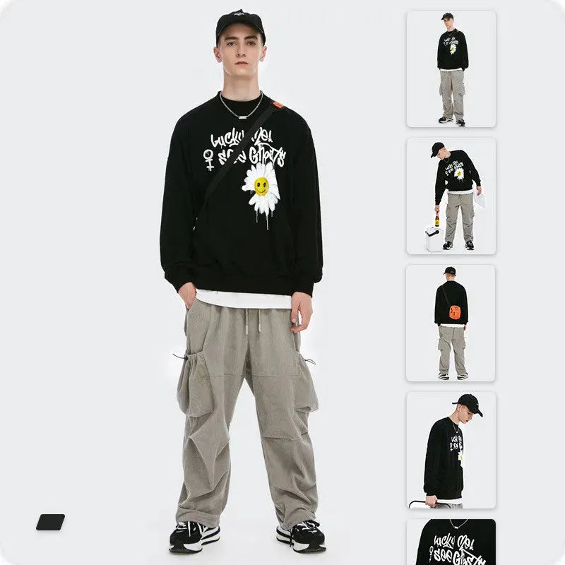 English printed loose crew neck sweater men - Bellarte Enchanté English printed loose crew neck sweater men